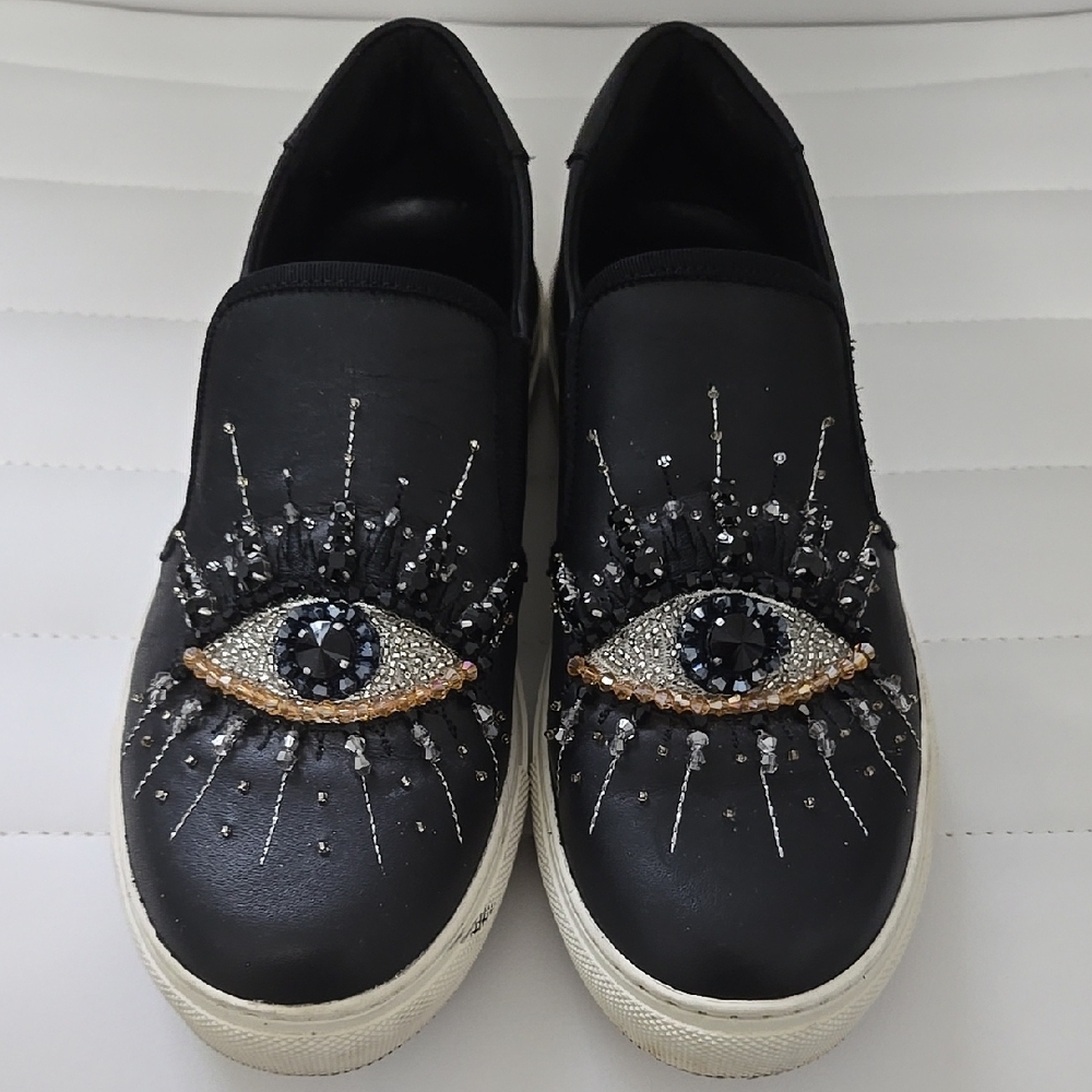 Black and Gold Women's Slip-On Shoes